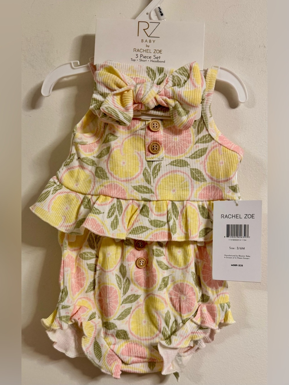 Rachel Zoe Yellow & Pink Citrus Ruffle Romper with Headband